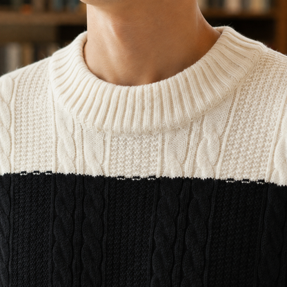 Men’s Color-Block Cable Knit Crewneck Sweater