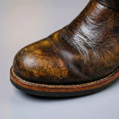 Men’s Genuine Leather Engineer Boots with Dual Buckle Straps