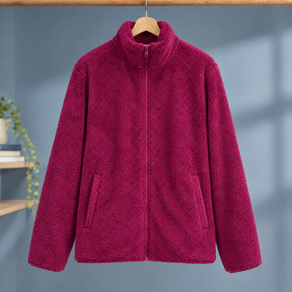 Women’s Plush Textured Zip Jacket with Stand Collar
