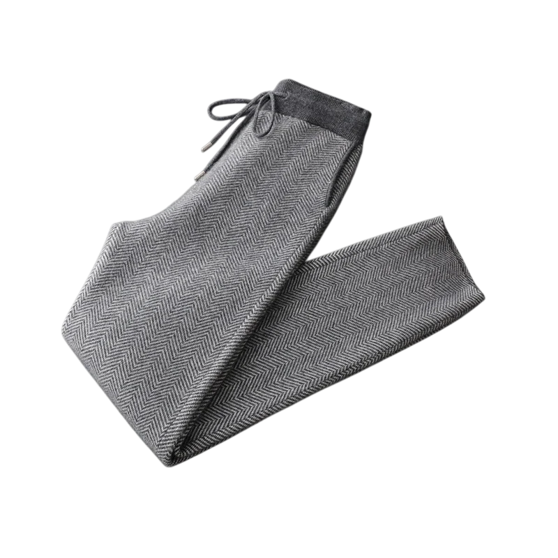 Men’s Wool Herringbone Trousers with Relaxed Tapered Fit