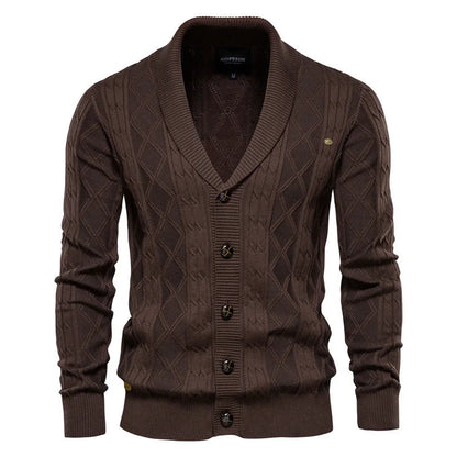 Men’s Cotton Cable-Knit Shawl Collar Cardigan