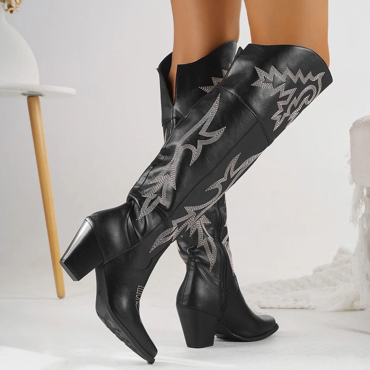 Women’s Classic Over-the-Knee Cowboy Boots with Versatile Style
