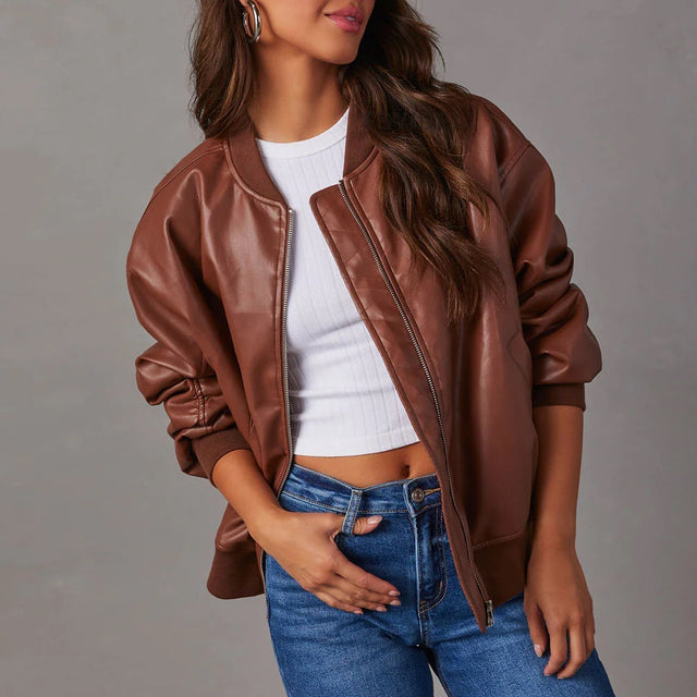 Women’s Relaxed Vegan Leather Bomber Jacket