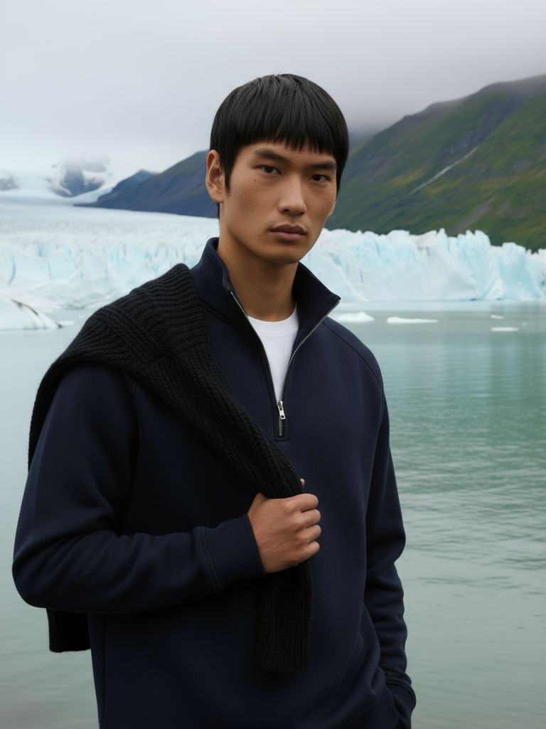 Men’s Dark Knit Pullover with Cross and Crown Motif