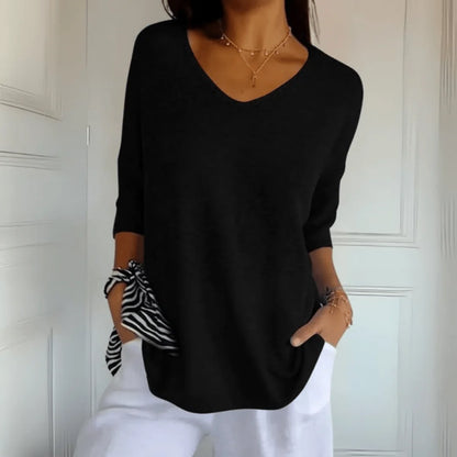 Women’s Relaxed V-Neck Three-Quarter Sleeve Sweater