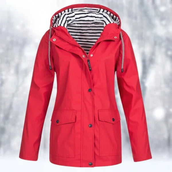 Women’s Lightweight Hooded Rain Coat with Front Flap Pockets