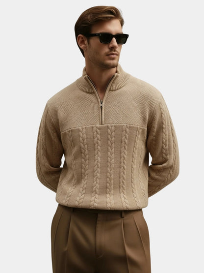 Men’s Embroidered Quarter-Zip Henley Knit Pullover