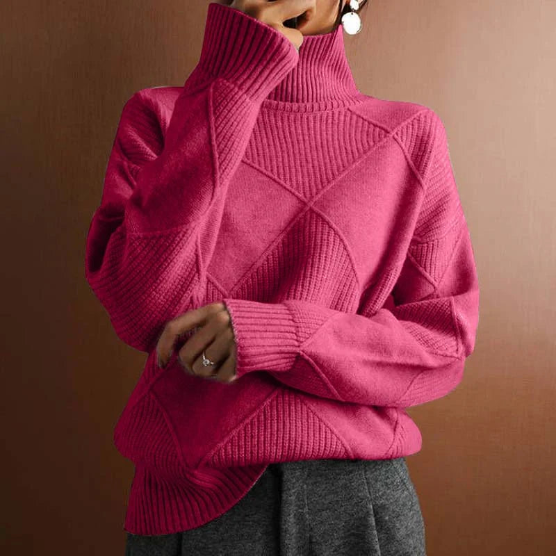 Women’s Textured Geometric High-Neck Relaxed Knit Sweater