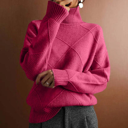 Women’s Textured Geometric High-Neck Relaxed Knit Sweater