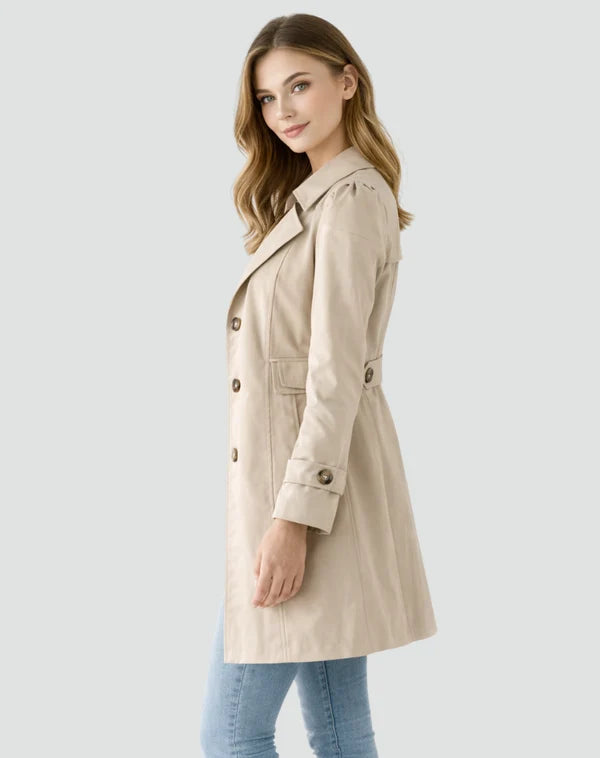 Women’s Mid-Length Tailored Trench Coat with Classic Lapels
