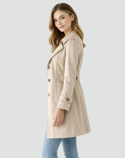 Women’s Mid-Length Tailored Trench Coat with Classic Lapels