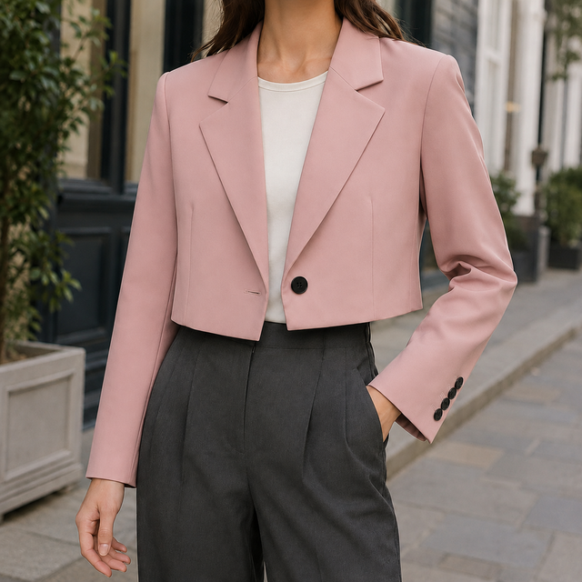 Women’s Cropped Relaxed Blazer with Wide Lapels