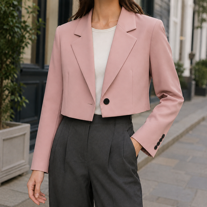 Women’s Cropped Relaxed Blazer with Wide Lapels