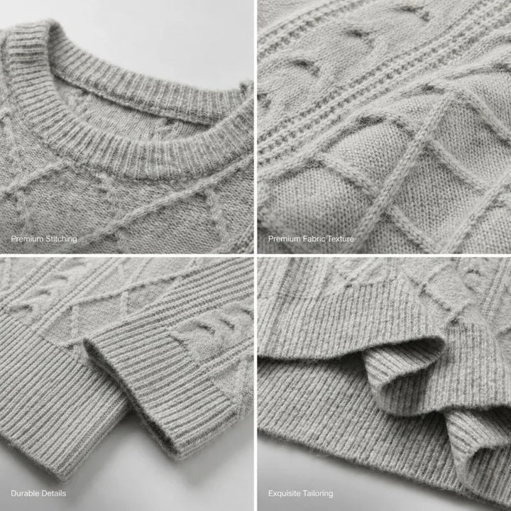 Textured Cable Knit Crew Neck Sweater