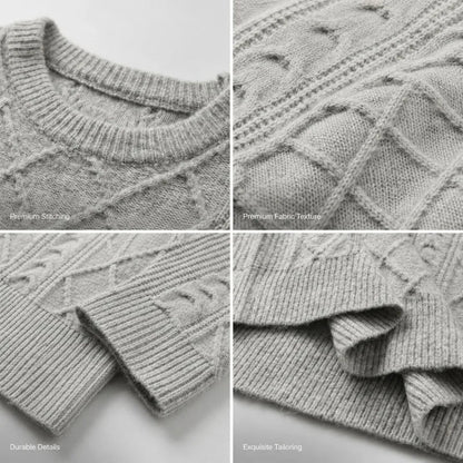 Textured Cable Knit Crew Neck Sweater