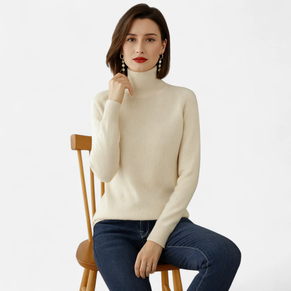 Women’s Merino Wool Cashmere Blend High-Neck Knit Sweater