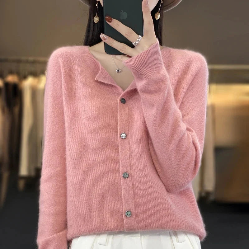 Women’s Classic Round-Neck Button-Up Knit Cardigan