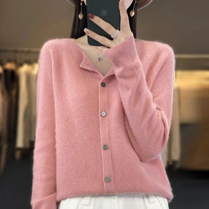 Women’s Classic Round-Neck Button-Up Knit Cardigan