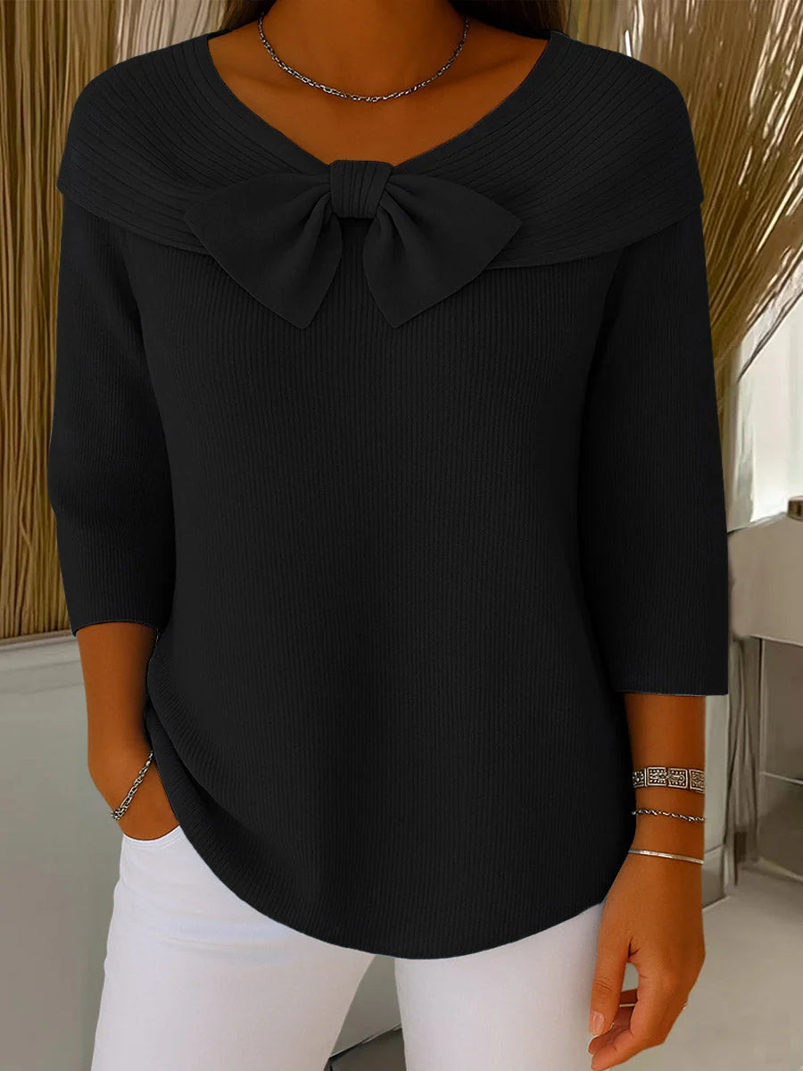Women’s Bow Neck Detail Relaxed Fit Knit Pullover Sweater
