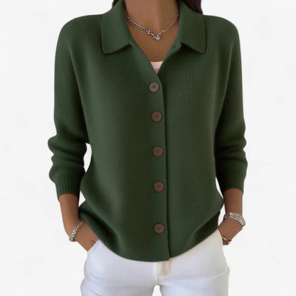 Women’s Ribbed Collared Button-Front Knit Cardigan