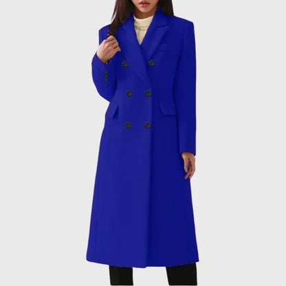 Women’s Long Tailored Wool Coat with Double-Breasted Front