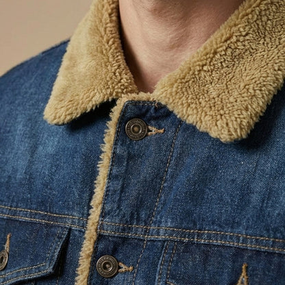 Men’s Sherpa-Collar Fleece-Lined Denim Trucker Jacket