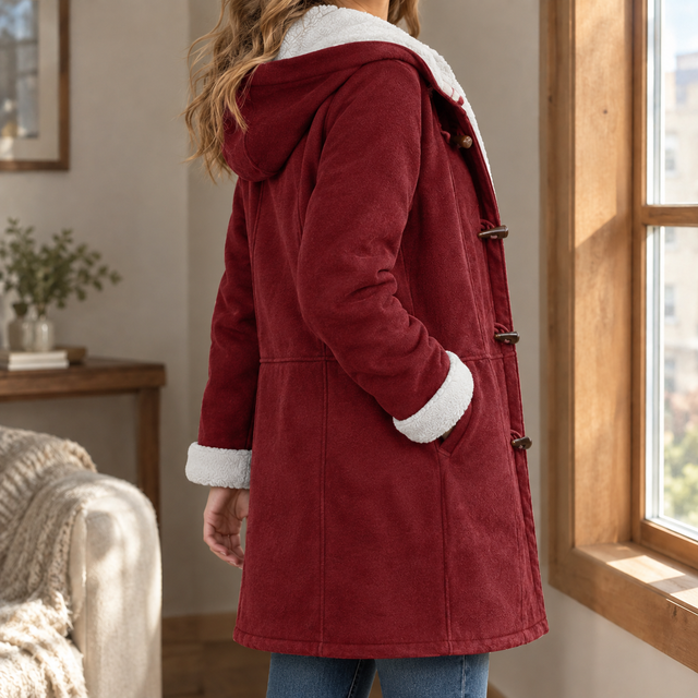 Plush-Lined Longline Toggle Jacket with Hood