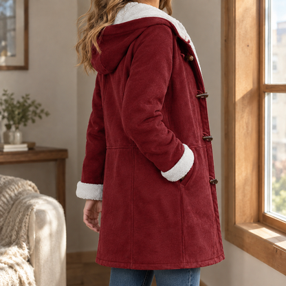Plush-Lined Longline Toggle Jacket with Hood