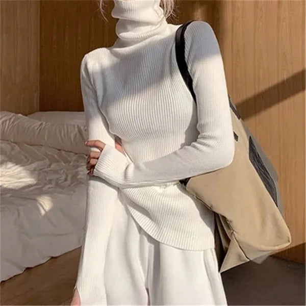 Women’s Soft Ribbed High-Neck Stretch Knit Sweater