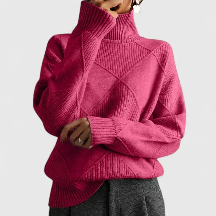 Women’s Textured Diamond Knit Relaxed Turtleneck Sweater
