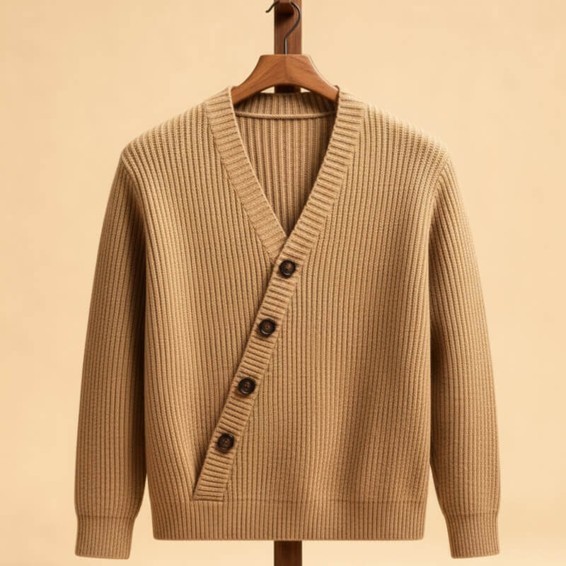Men’s Stretch Ribbed V-Neck Button Cardigan