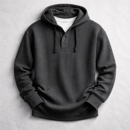 Men’s Waffle-Knit Henley Hooded Pullover