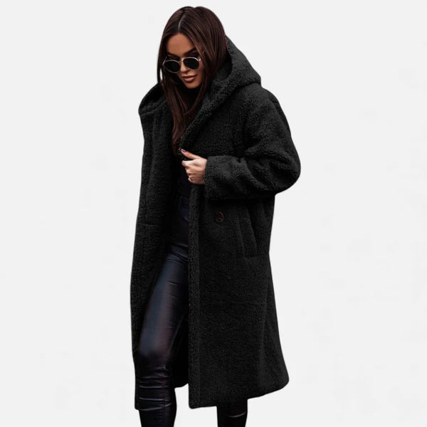 Women’s Longline Plush Faux-Fleece Coat with Tailored Fit