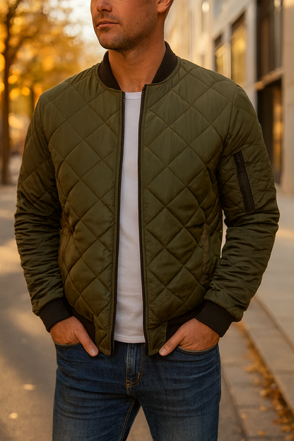 Men’s Quilted Ribbed-Trim Bomber Jacket