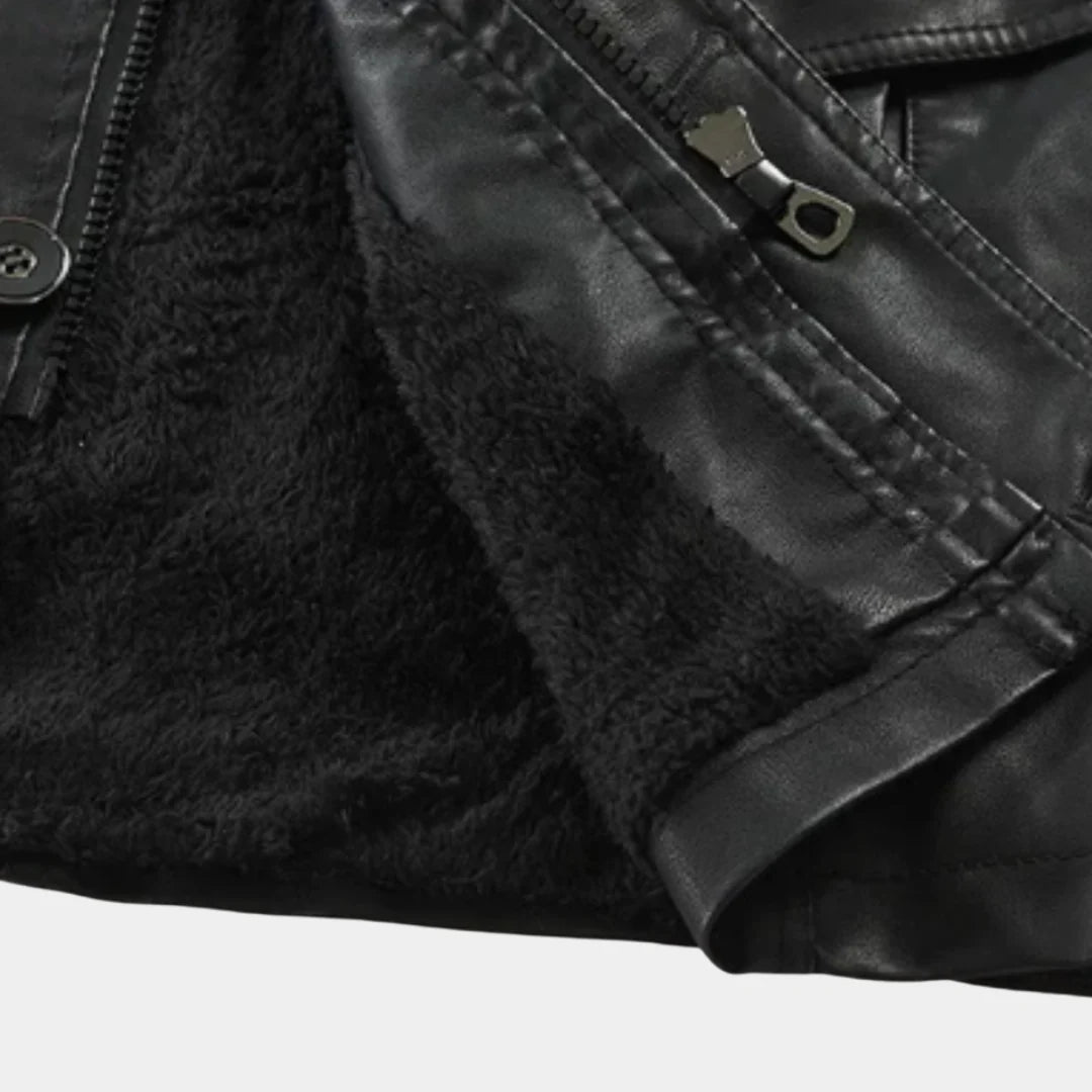 Men’s Longline Buckled Stand-Collar Biker Jacket