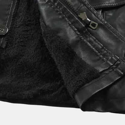 Men’s Longline Buckled Stand-Collar Biker Jacket