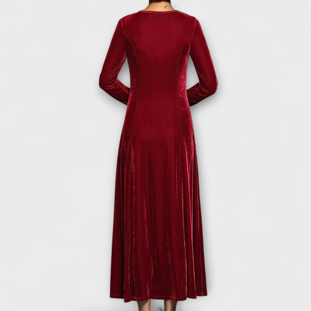 Women's Velvet A-Line Dress with Long Sleeves and Scoop Neck