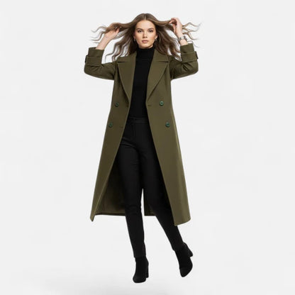 Women’s Slim Double-Breasted Cashmere-Blend Winter Coat