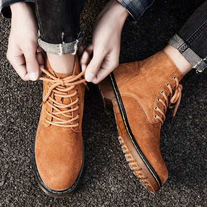 Men’s Genuine Suede Lace-Up Ankle Boots with Lug Sole