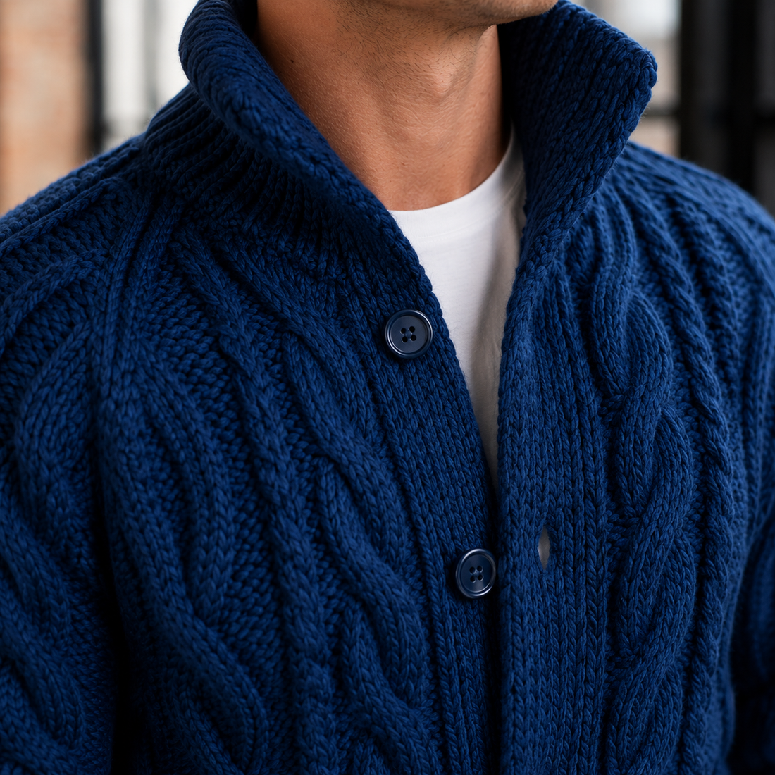 Men’s Chunky Braided Cable Knit Button Sweater