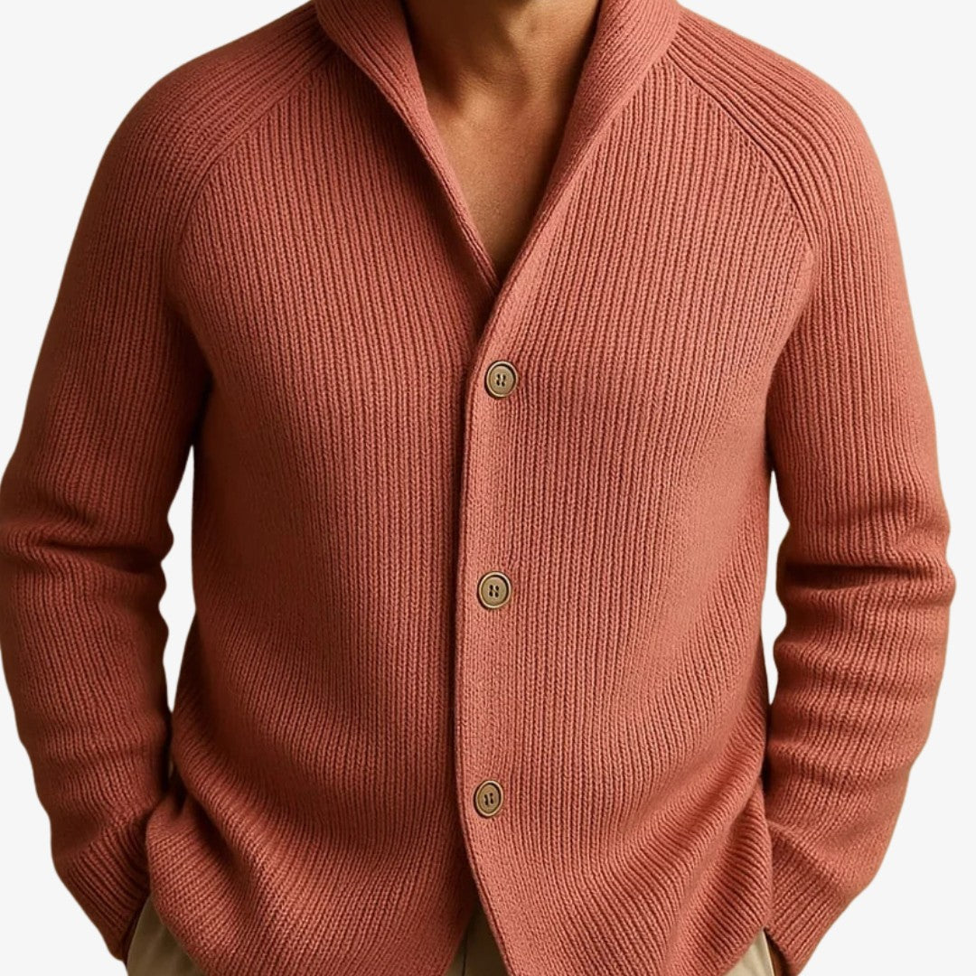Men’s Ribbed Cotton-Blend Button-Up Knit Cardigan