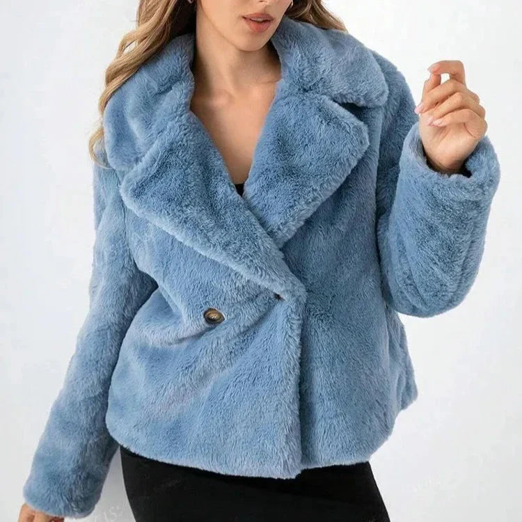 Women’s Plush Faux-Fur Double-Breasted Lapel Jacket