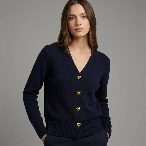Women’s Relaxed V-Neck Knit Cardigan with Decorative Button Front