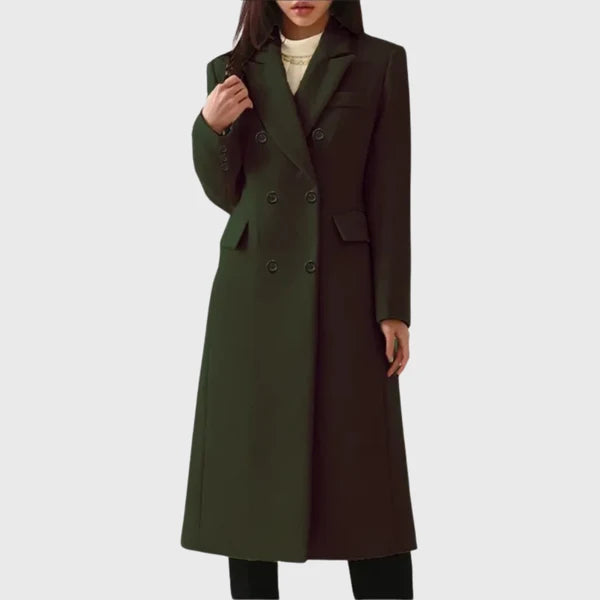 Women’s Long Tailored Wool Coat with Double-Breasted Front