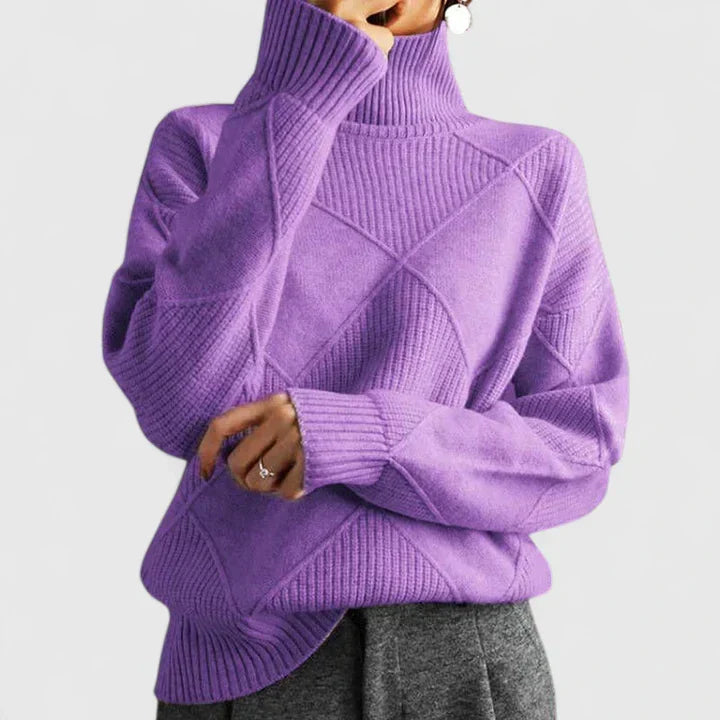 Women’s Textured Diamond Knit Relaxed Turtleneck Sweater