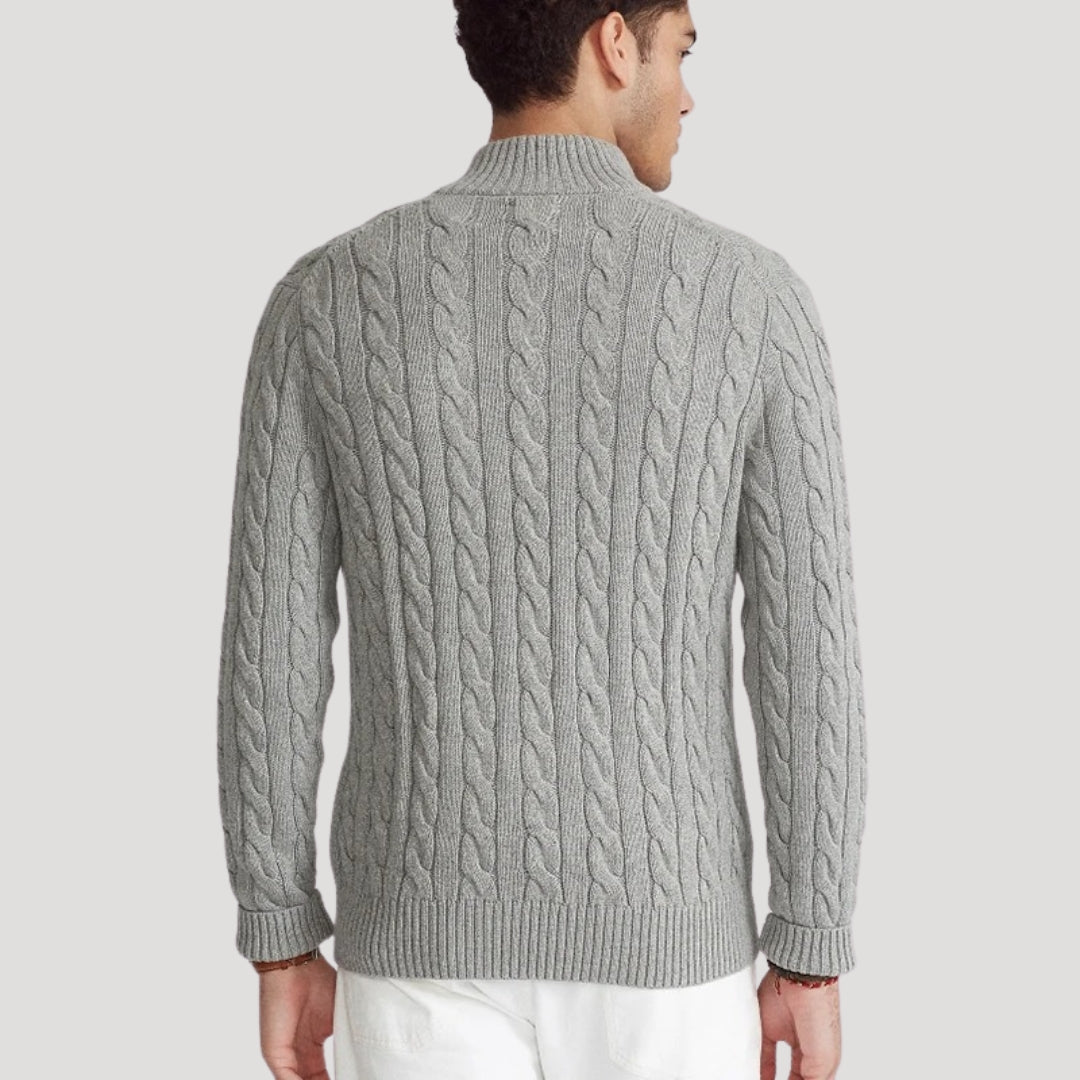 Men’s Classic Cable-Knit Half-Zip Wool Sweater