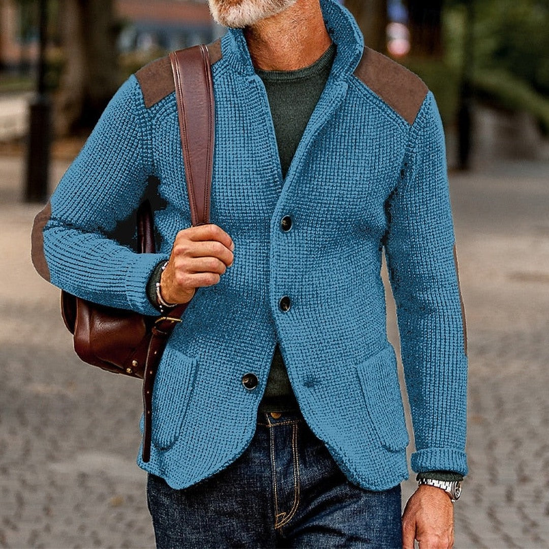 Men’s Textured Stand-Collar Button-Front Knit Cardigan