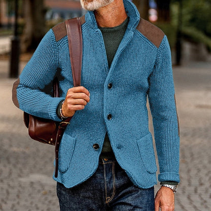 Men’s Textured Stand-Collar Button-Front Knit Cardigan