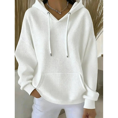 Women’s Oversized Waffle Knit Drawstring Hooded Pullover