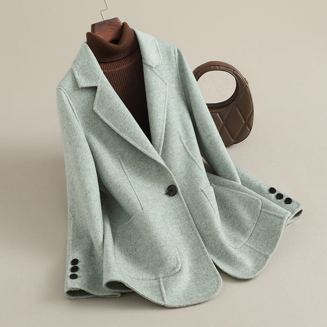Women’s Longline Wool Blend Blazer with Notched Lapels